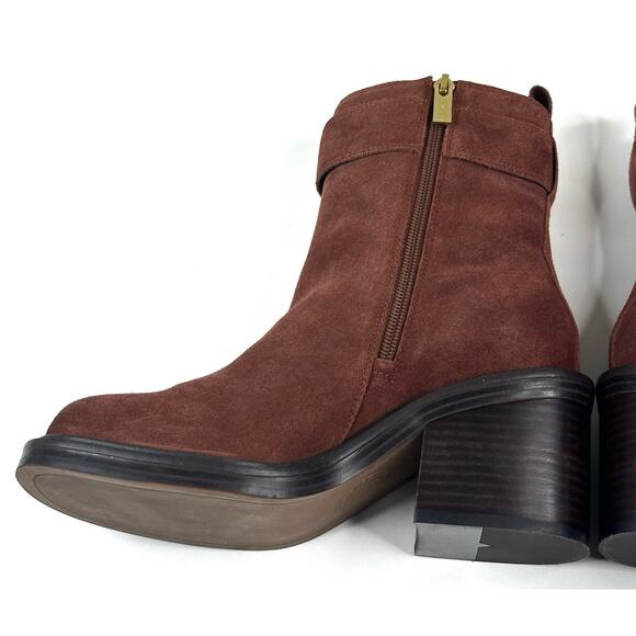 Vince Camuto Bembonie Ankle Boots Burgundy Suede Women's 7M Gold Buckle New - Picture 7 of 13